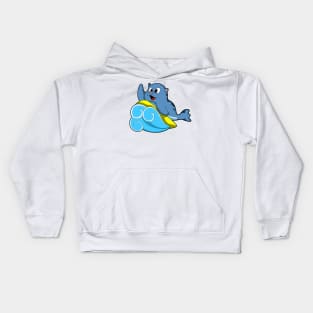 Seal at Surfing with Surfboard Kids Hoodie